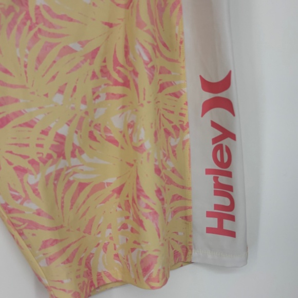 Hurley Mens Size 38 Swim Trunks Hybrid Shorts Yellow Pink Tropical Leaf Print 9" - Picture 2 of 8
